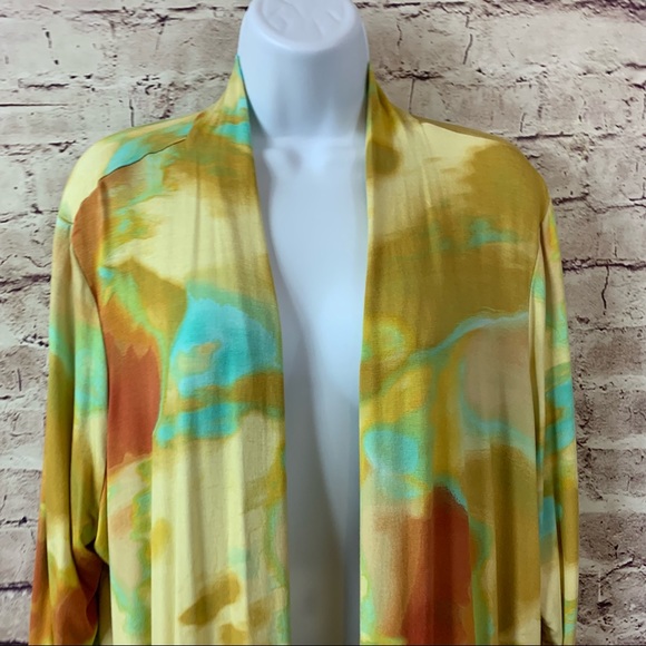 LOGO Lori Goldstein Yellow Tie Dye Draped Long Sleeve Cardigan - Picture 2 of 10